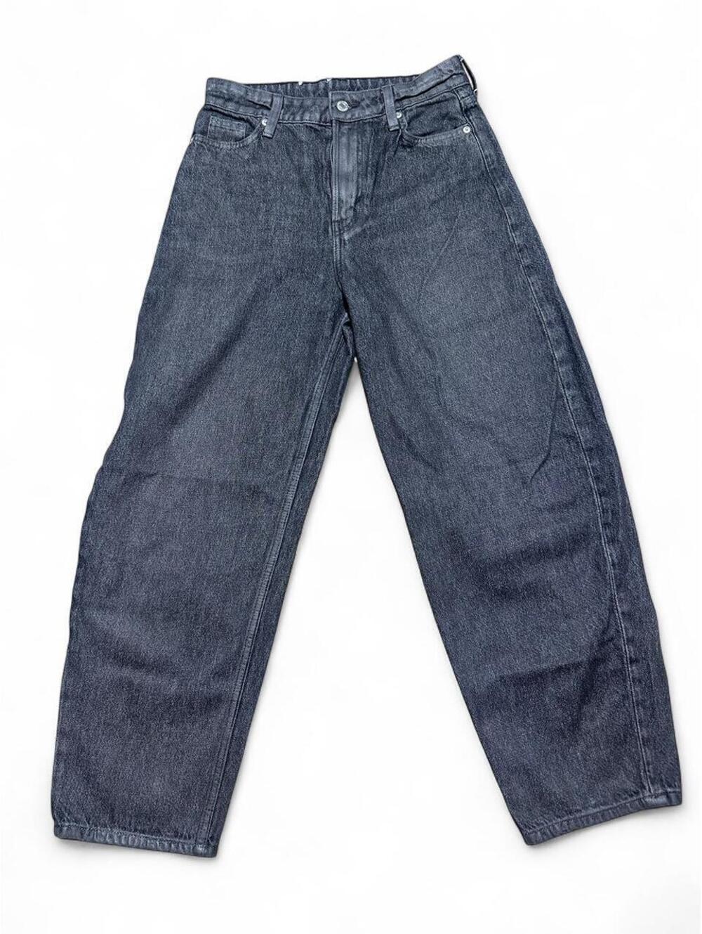 &Denim Black Washed Barrel Jeans High Waist Loose Fit